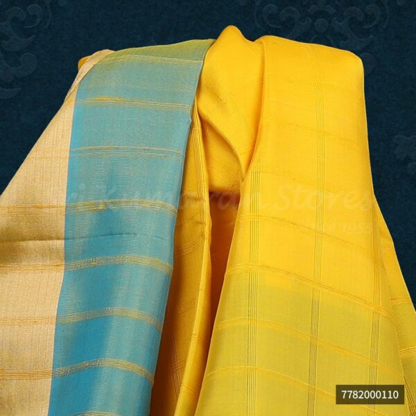 Yellow Saree With Blue border - Image 2