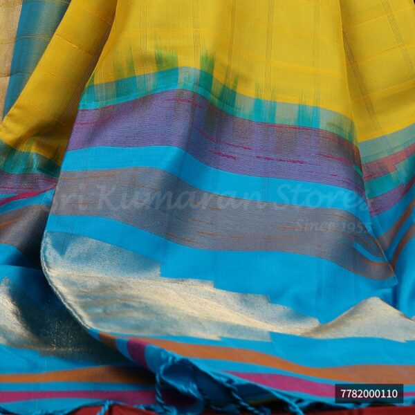 Yellow Saree With Blue border - Image 3