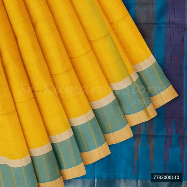 Yellow Saree With Blue border - Image 4