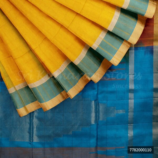 Yellow Saree With Blue border - Image 5