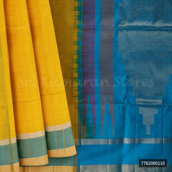 Yellow Saree With Blue border - Image 6