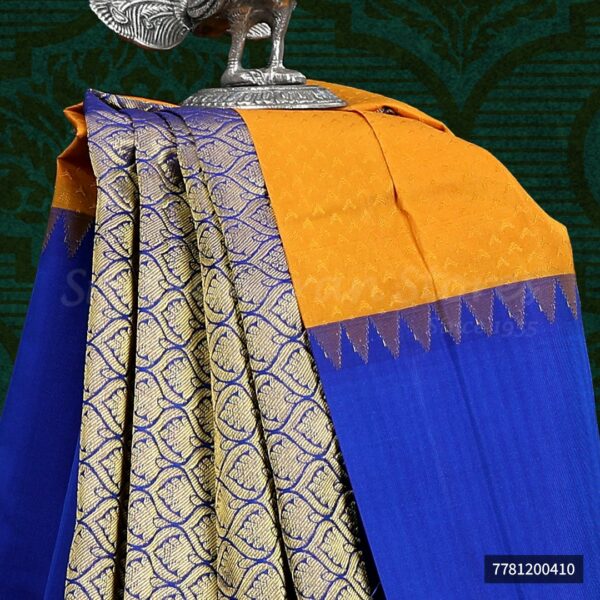 Yellow Saree With Blue Border - Image 2