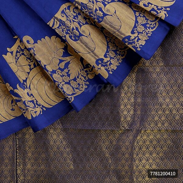 Yellow Saree With Blue Border - Image 5