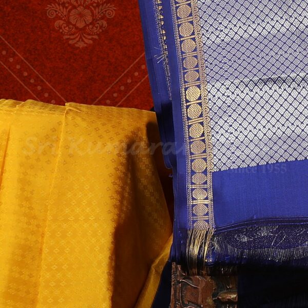 Yellow Saree With Dark Blue Border - Image 2