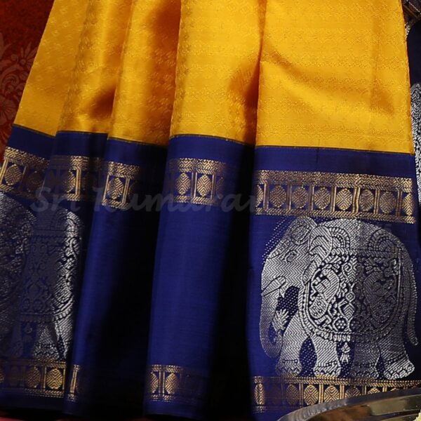 Yellow Saree With Dark Blue Border - Image 3