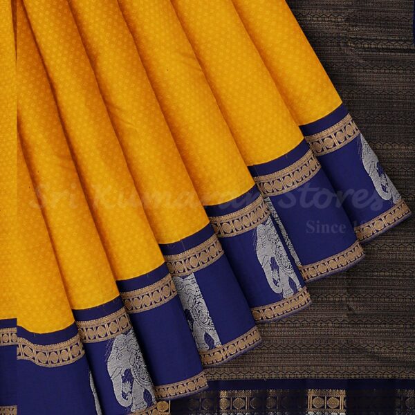 Yellow Saree With Dark Blue Border - Image 4