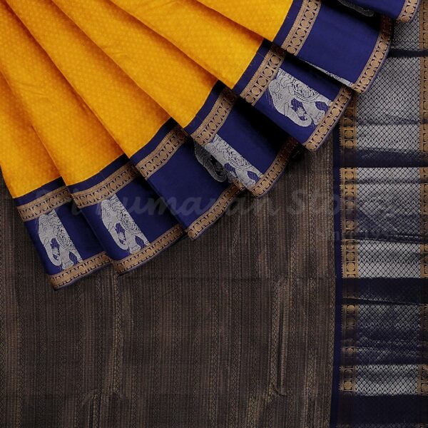 Yellow Saree With Dark Blue Border - Image 5