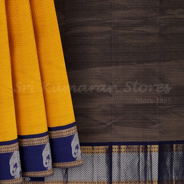 Yellow Saree With Dark Blue Border - Image 6