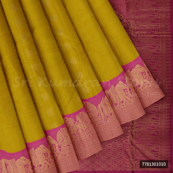 Yellow Saree With Pink Border - Image 4