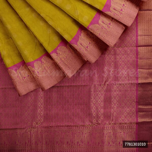 Yellow Saree With Pink Border - Image 5
