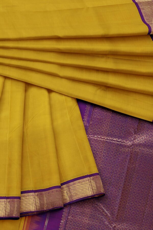 Yellow Saree with Purple Border - Image 2