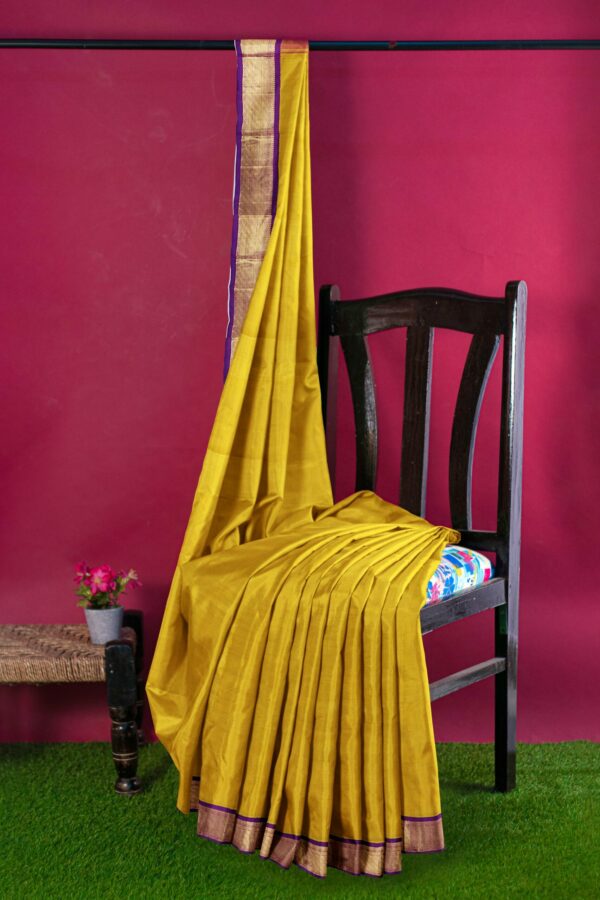 Yellow Saree with Purple Border - Image 3