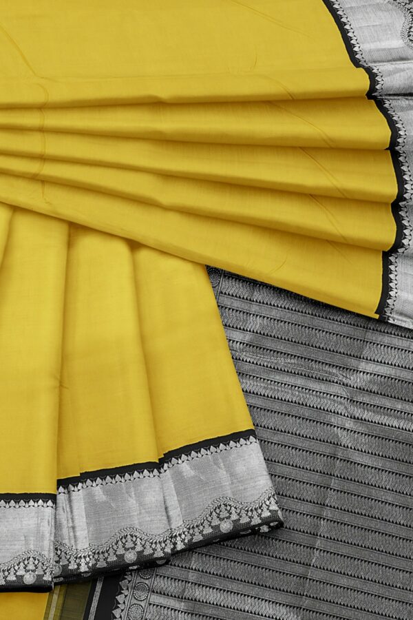 Yellow Saree with Silver Border - Image 2