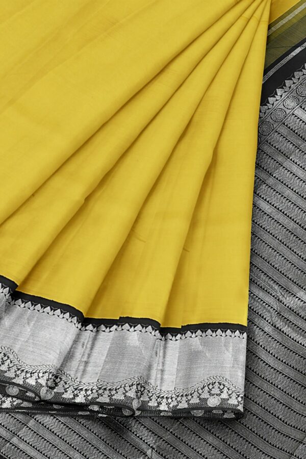 Yellow Saree with Silver Border - Image 4