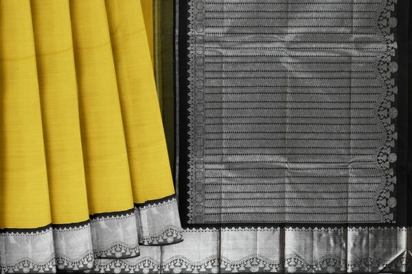 Yellow Saree with Silver Border - Image 5