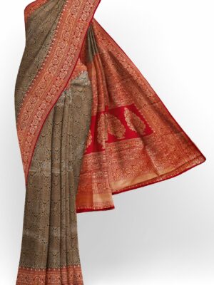 Black golden design saree with red border