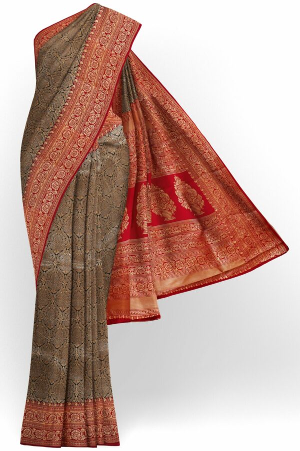 Black golden design saree with red border
