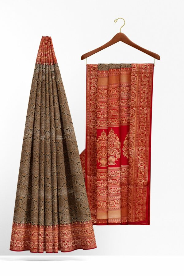 Black golden design saree with red border - Image 2