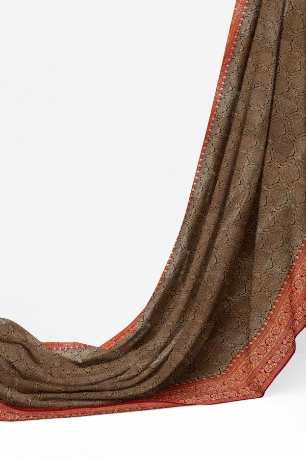 Black golden design saree with red border - Image 3