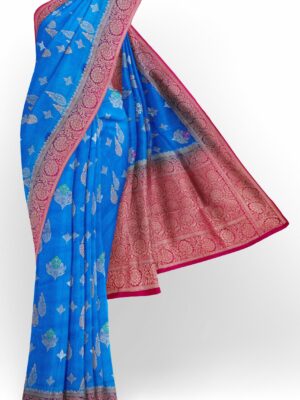 Blue saree with pink border