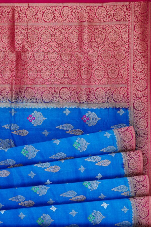 Blue saree with pink border - Image 4
