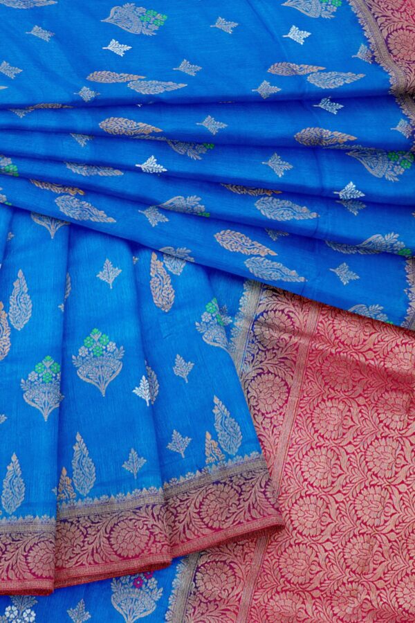 Blue saree with pink border - Image 5
