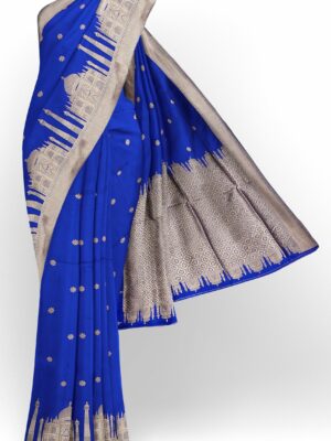 Blue saree with silver colour border