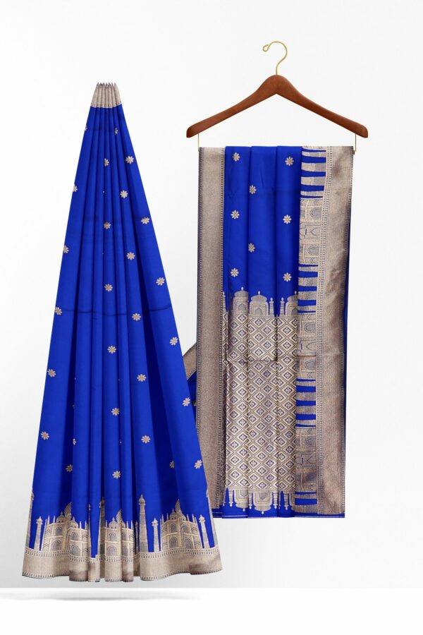 Blue saree with silver colour border - Image 2