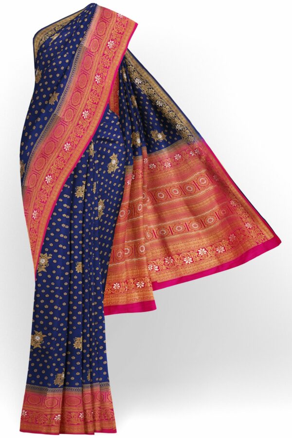Dark blue saree with golden pink border