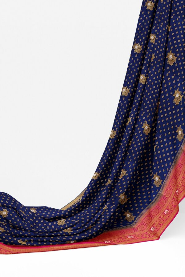 Dark blue saree with golden pink border - Image 3