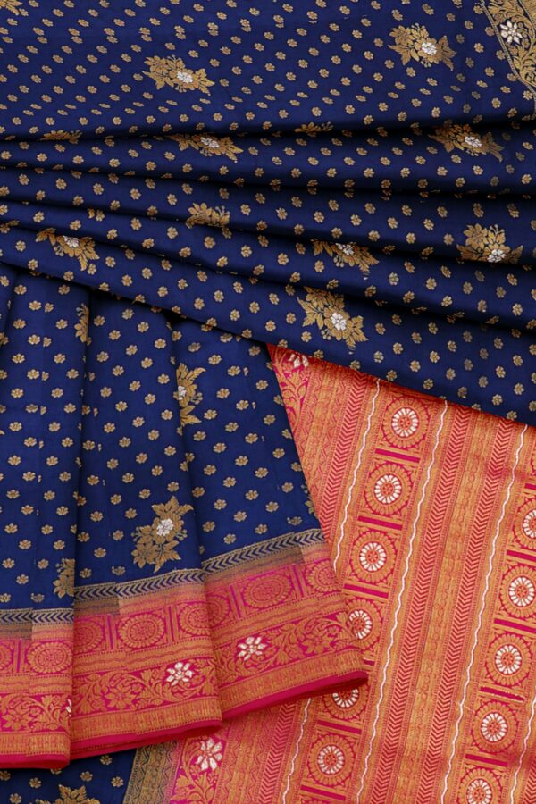 Dark blue saree with golden pink border - Image 5