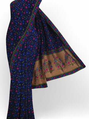 Dark blue saree with green floral border