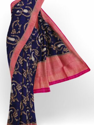 Dark blue saree with pink border
