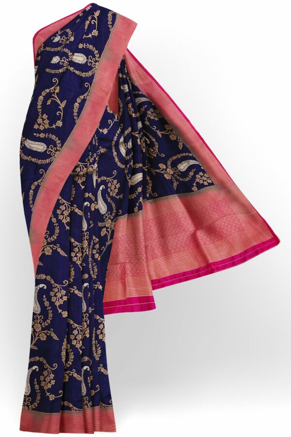 Dark blue saree with pink border