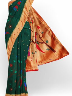 Dark green saree with golden red saree