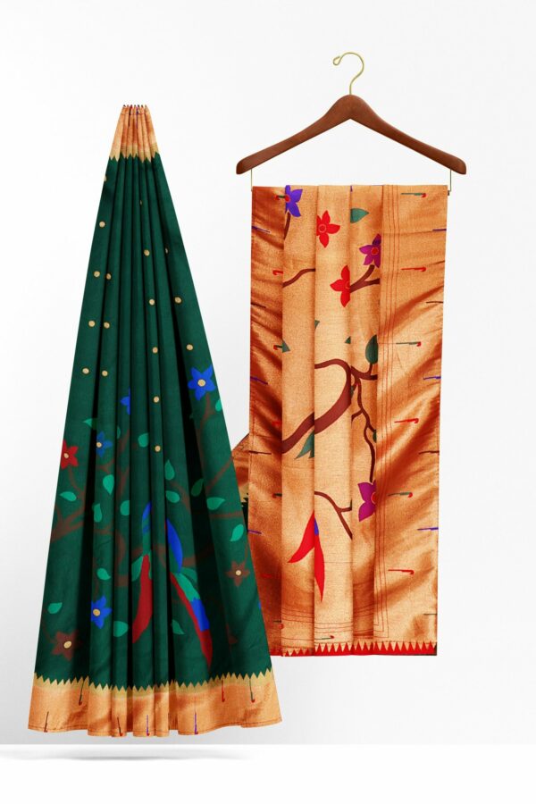 Dark green saree with golden red saree - Image 2