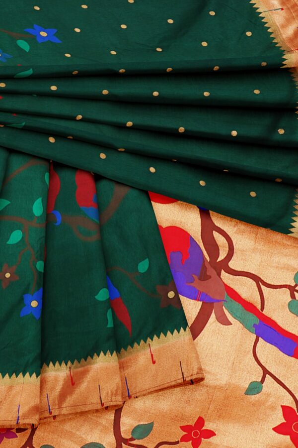 Dark green saree with golden red saree - Image 5