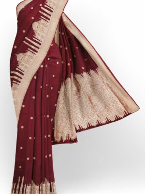 Dark maroon saree with golden colour border