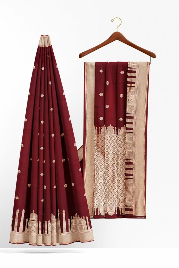 Dark maroon saree with golden colour border - Image 2