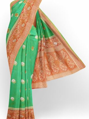 Light green saree with golden red border