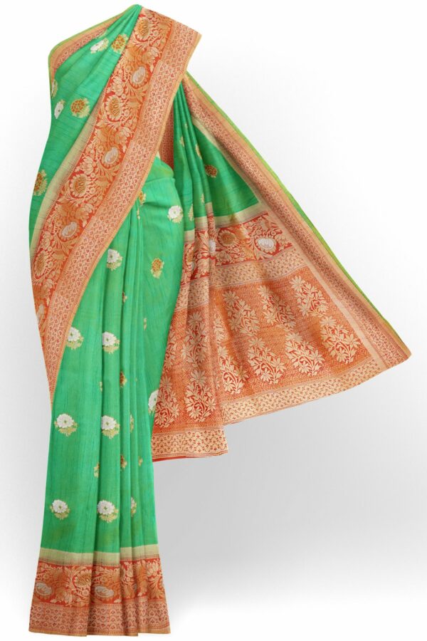 Light green saree with golden red border