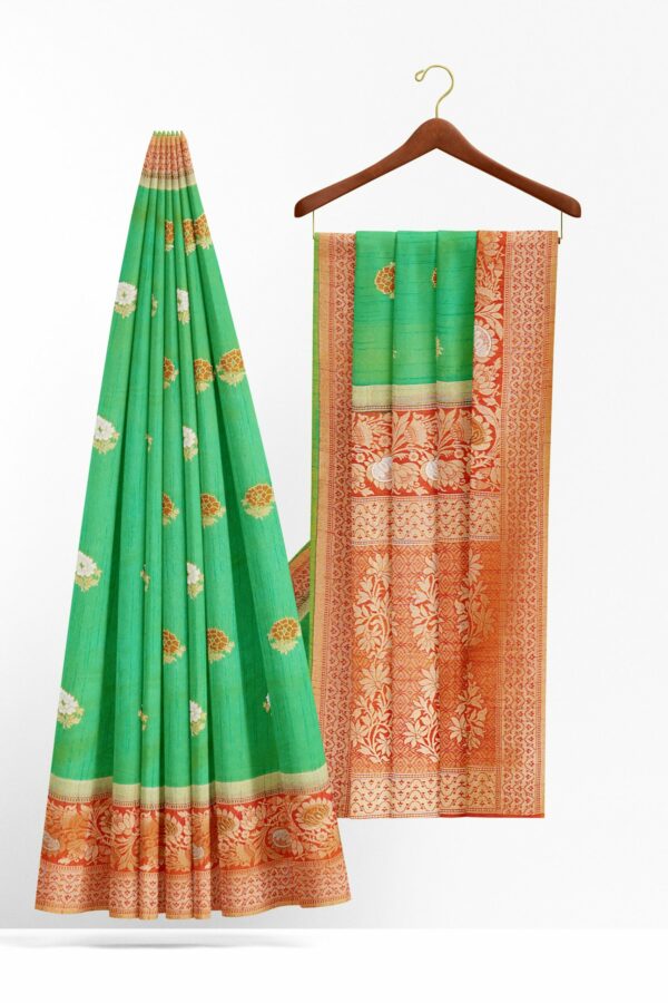 Light green saree with golden red border - Image 2