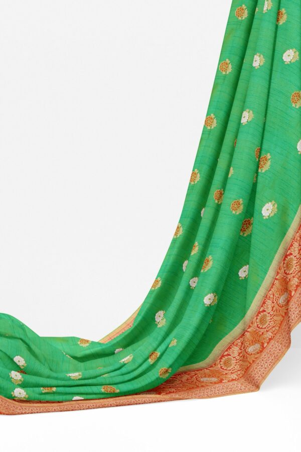 Light green saree with golden red border - Image 3
