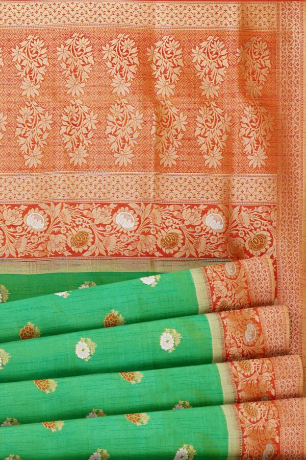 Light green saree with golden red border - Image 4