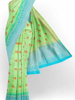 Light green saree with light blue border