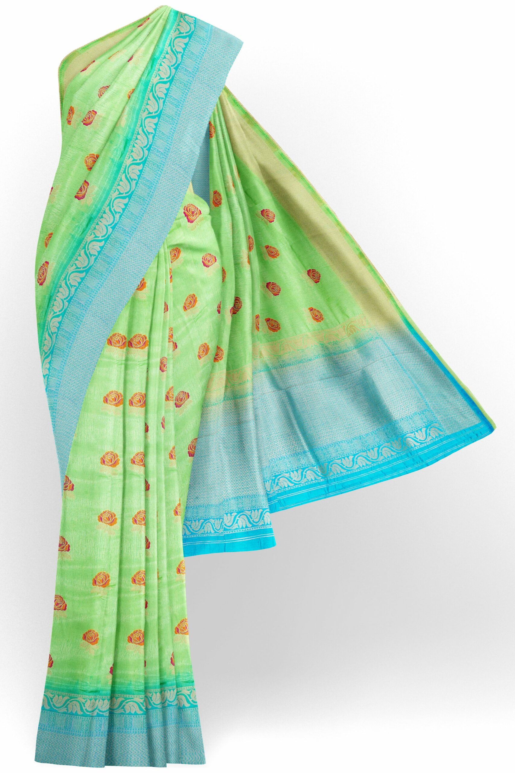 Light green saree with light blue border