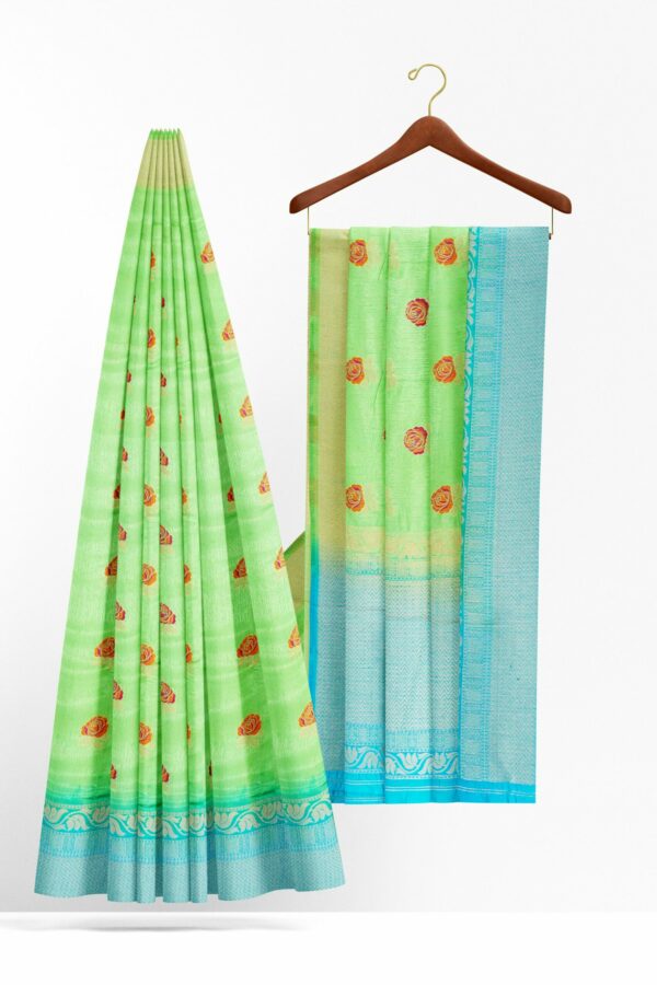 Light green saree with light blue border - Image 2
