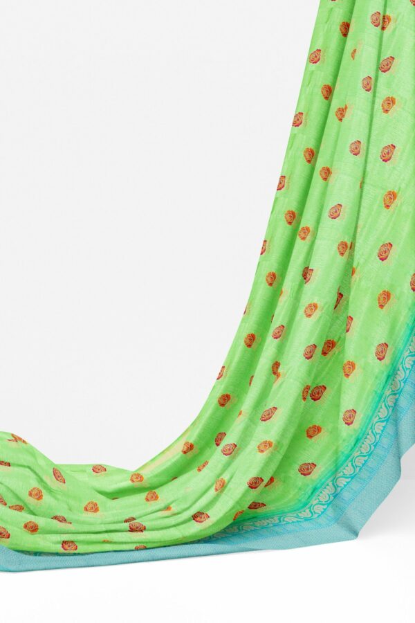 Light green saree with light blue border - Image 3