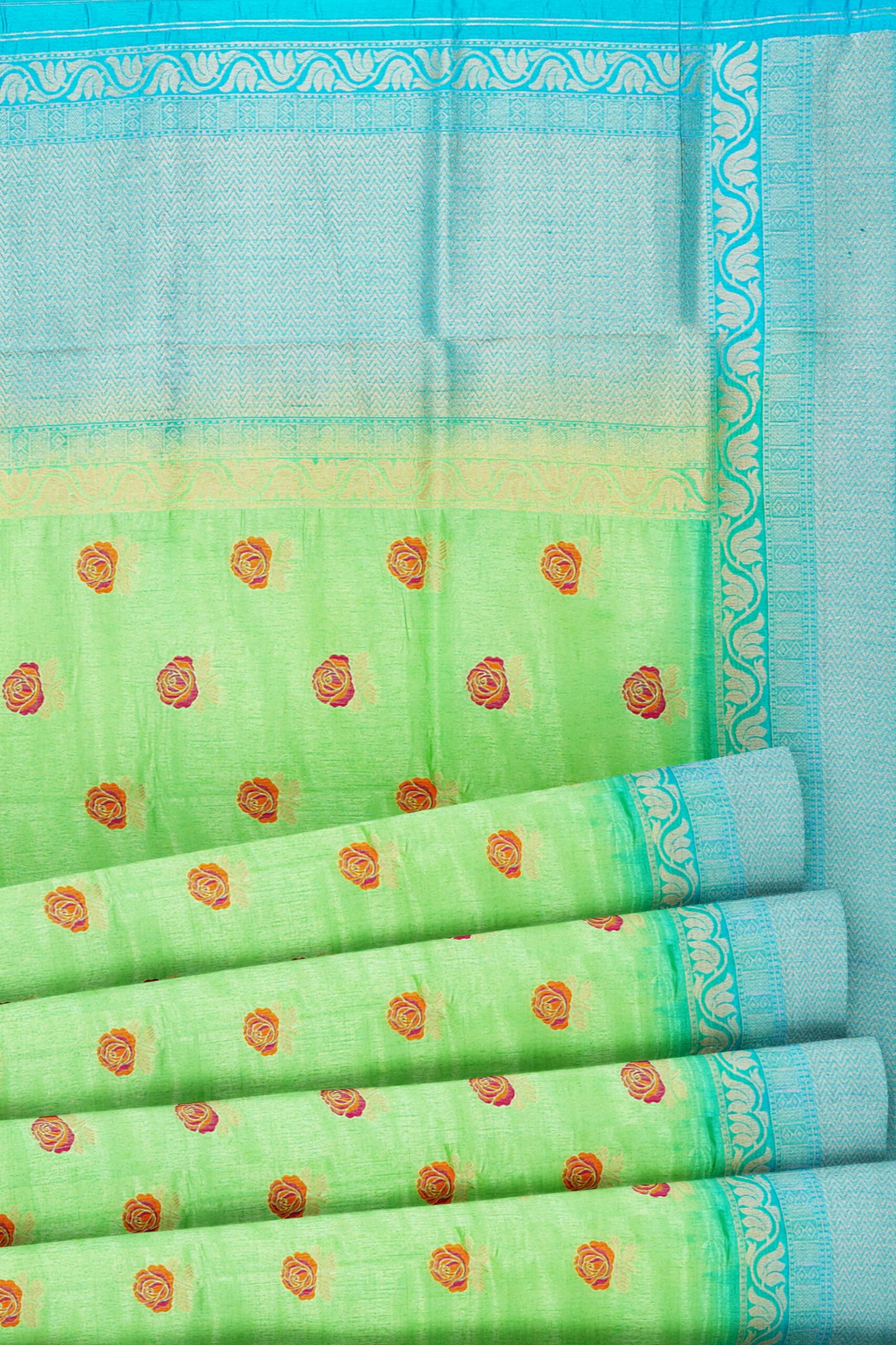 Light green saree with light blue border - Image 4