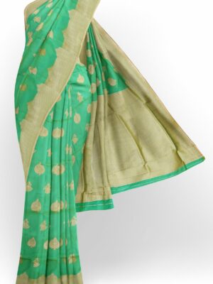 Mint green saree with golden colour border